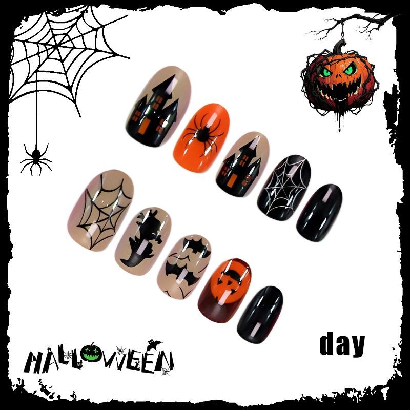 Halloween Glow In Dark Spider Pumpkin Bat Press On Nails For Women