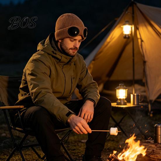 Snow Proof Outdoor Cycling Hat 2Pcs Fleece Lined Hats with Goggles, Warm Winter Knit Stretchy Brimless Eye Protection Hats, Windproof Skiing Caps for
