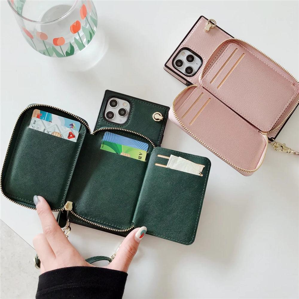Zipper Wallet Purse Crossbody Leather Case For iPhone 16 15 14 Plus 13 12 11 Pro Max X XS XR 7 8 Plus Long Lanyard Cover