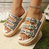 Fashion Women's Slippers 2025 Brand Plus Size Fashionable Sequin Flat Shoes New Belt Buckle Exposed Toe Outdoor Casual Women's Slippers