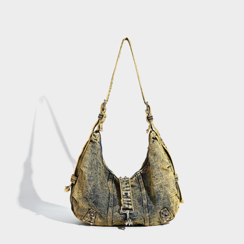 

American Retro Denim Tote Bag Street Trend Ins Style Shoulder Students daily Commuting All-matching Cross-body жовтий