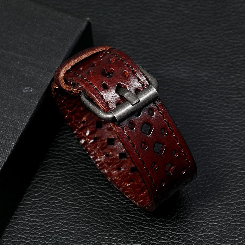 European and American New Bracelets, Retro Hollow Men's Wide Leather Bracelets, Personalized Cycling Accessories