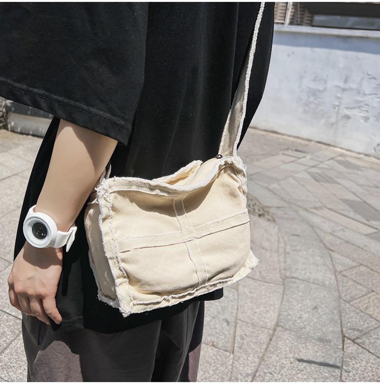 2024 Japanese Ins Canvas Retro Women's Shoulder Bag with Frayed Edges