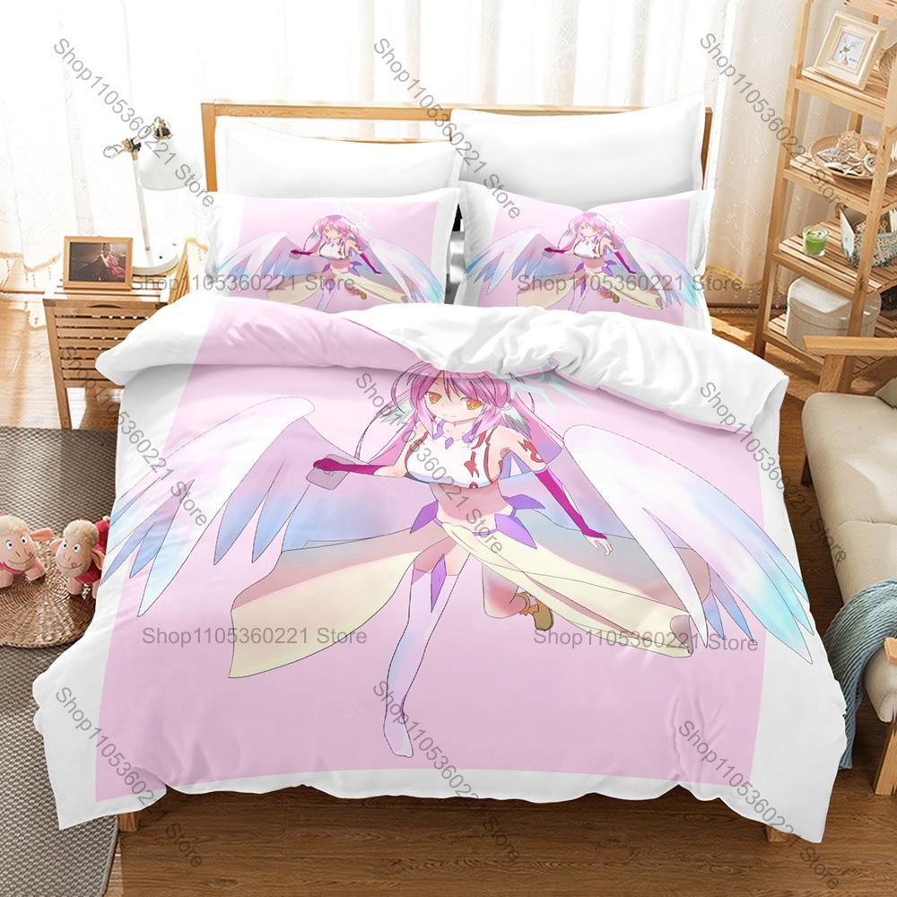 No Game No Life Duvet Cover + 2 Pillowcases, Classic Fantasy Anime Print Bedding Set Soft Fabric Decor Gift for Anime & Game