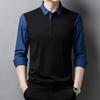 Polo da uomo casual da lavoro, finte due pezzi, con giunture, primavera, autunno, abbigliamento casual maschile, tendenza, camicie a righe a maniche lunghe