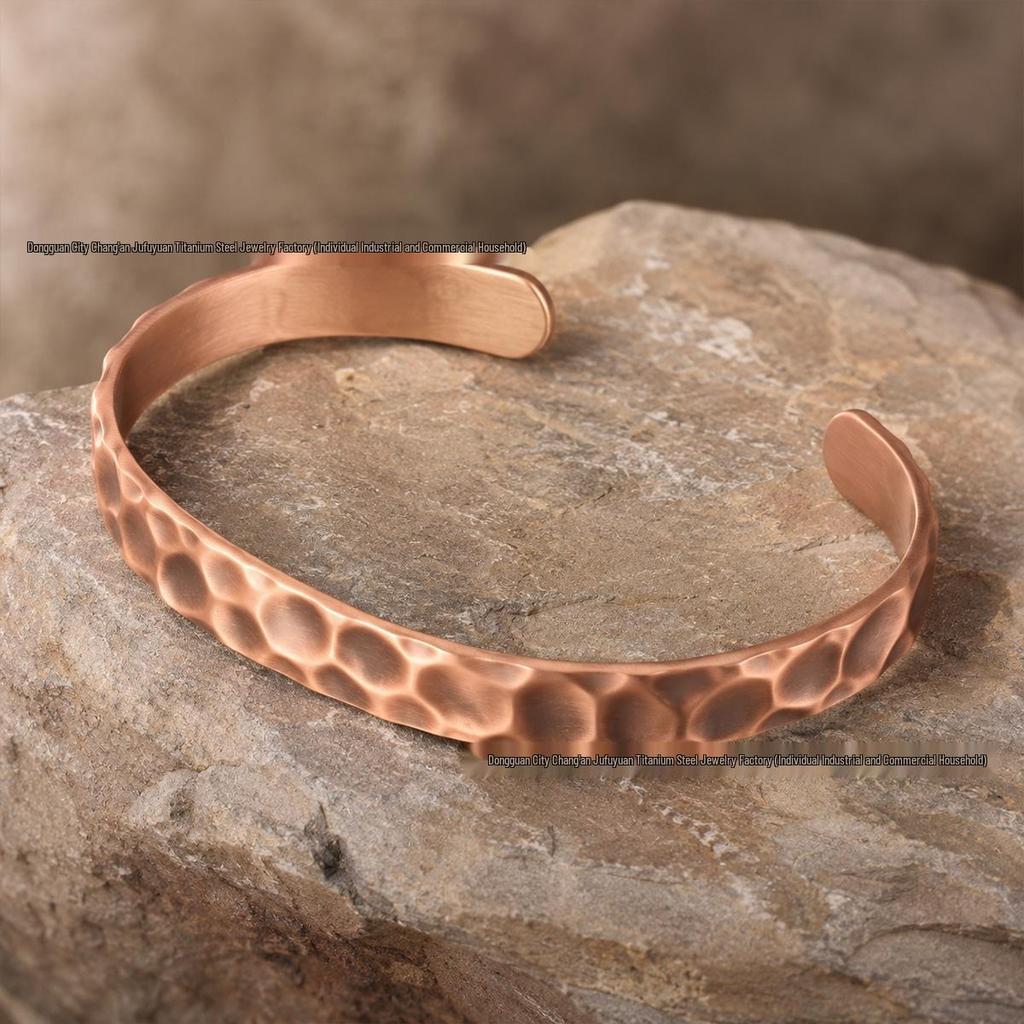 Classic Hammered Red Copper Bracelet, 9.5mm Wide, European & American Style