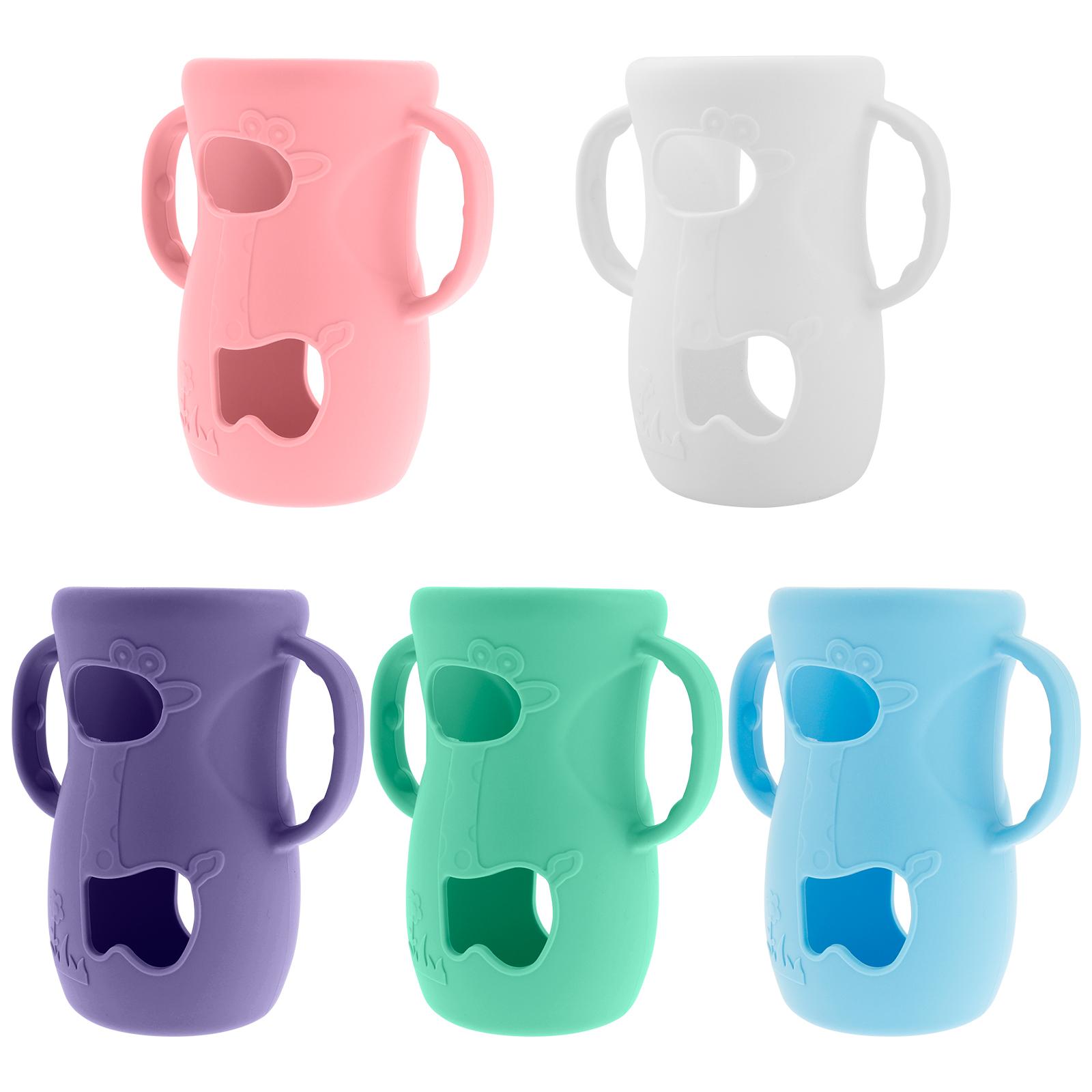 5Pcs Baby Bottle Silicone Sleeve Easy Grip Baby Bottle Holder Anti Breakage Glass Bottle Silicone Sleeve with Handle and Window