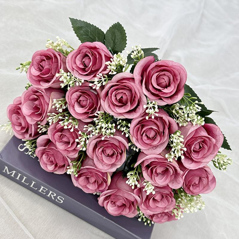 18 Heads Artificial Rose Flower Cluster For Hotel Lobby And Wedding Celebration