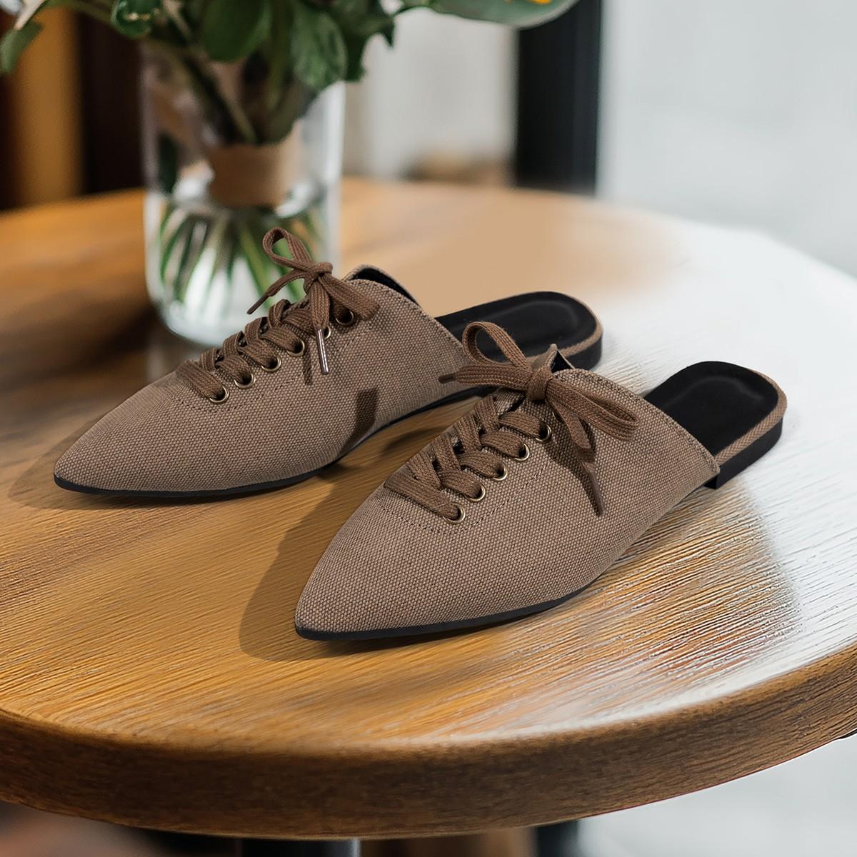 

Иностранная торговля полуботинки для женщин весной 2025 года, новые модели для ношения на улице, острый носок, носок-мешок, ремешок-слингбэк, толстый каблук, крутые шлепанцы 42 хаки