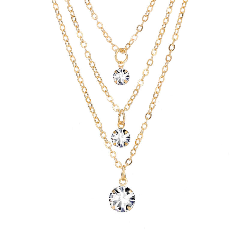 Exquisite Three Layer Circular Rhinestone Pendant Necklaces for Women Ladies Temperament Stacking Necklaces Jewelry Accessories