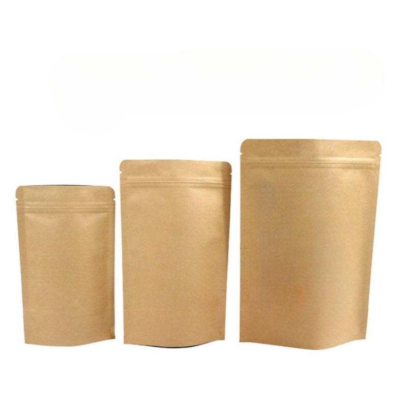 50pcs Kraft Paper Self-supporting Bag Thickening Waterproof Sealing Bags Snacks Dried Fruits Tea Storage Packaging Bag