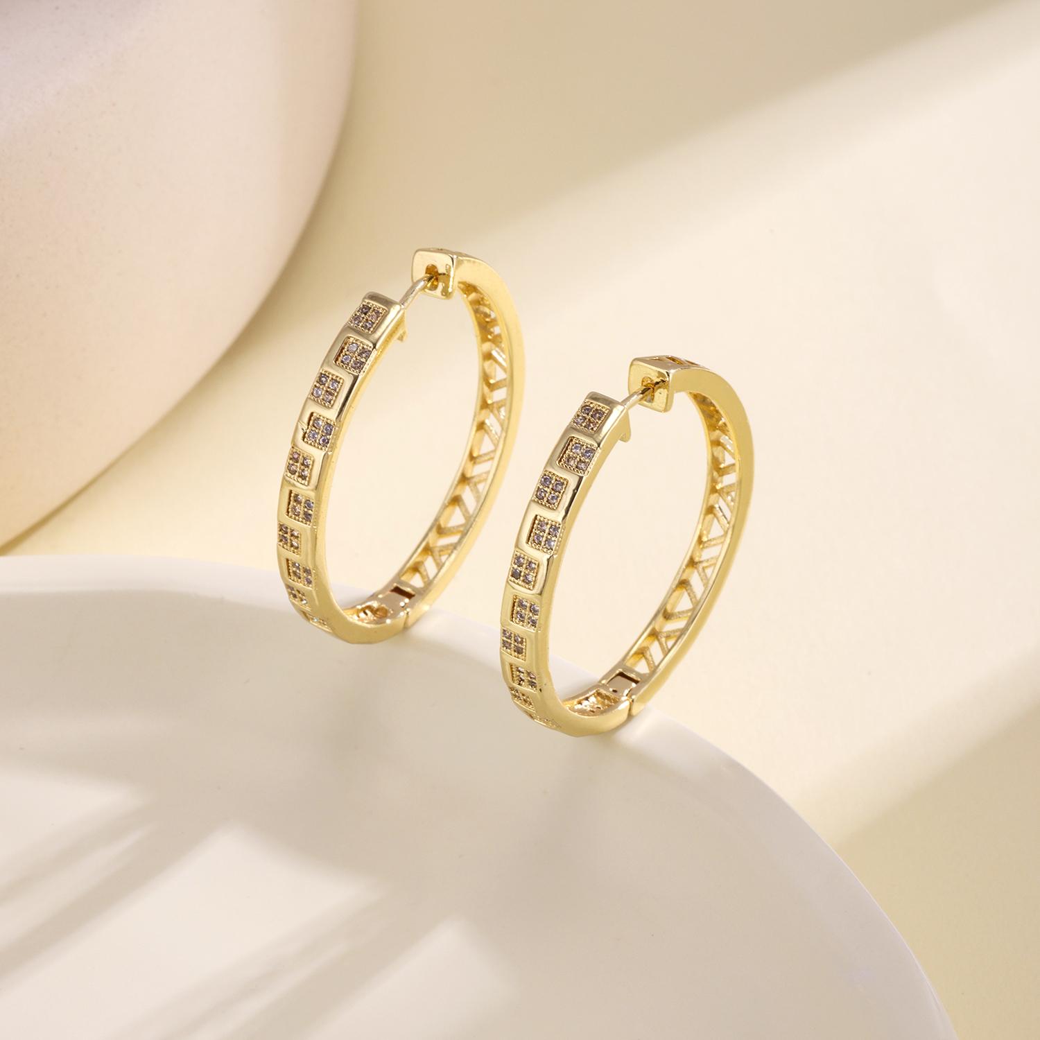 

Nidin Minimalist Geometric Hoop Earrings For Women Cubic Zirconia Inlaid Hollow Pattern Fashion Ear Jewelry Party Daily Wear