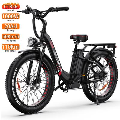 Bicicletă Electrică Drvetion 26" Motor 1000W Bicicletă Electrică pentru Adulți 48V 20AH Autonomie Maximă 110Km Viteză Maximă 50Km/h Negru CTR26