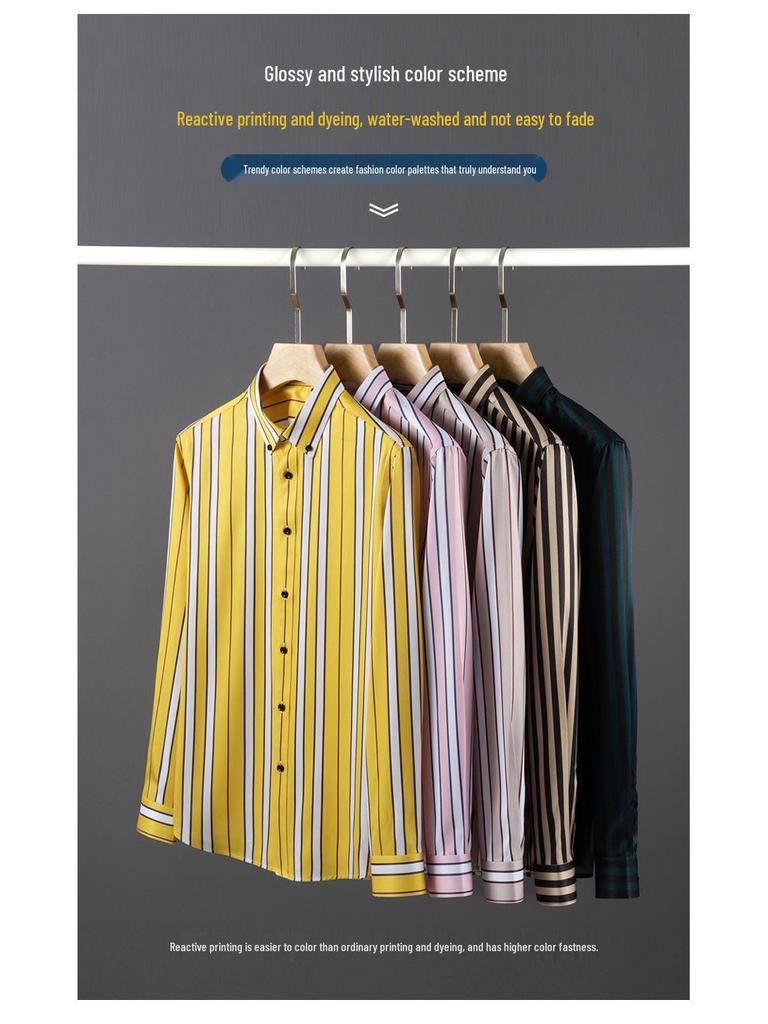 Herren 2618 Gestreiftes Stretch Knitterarmes Freizeit Langarmhemd für Alle Jahreszeiten