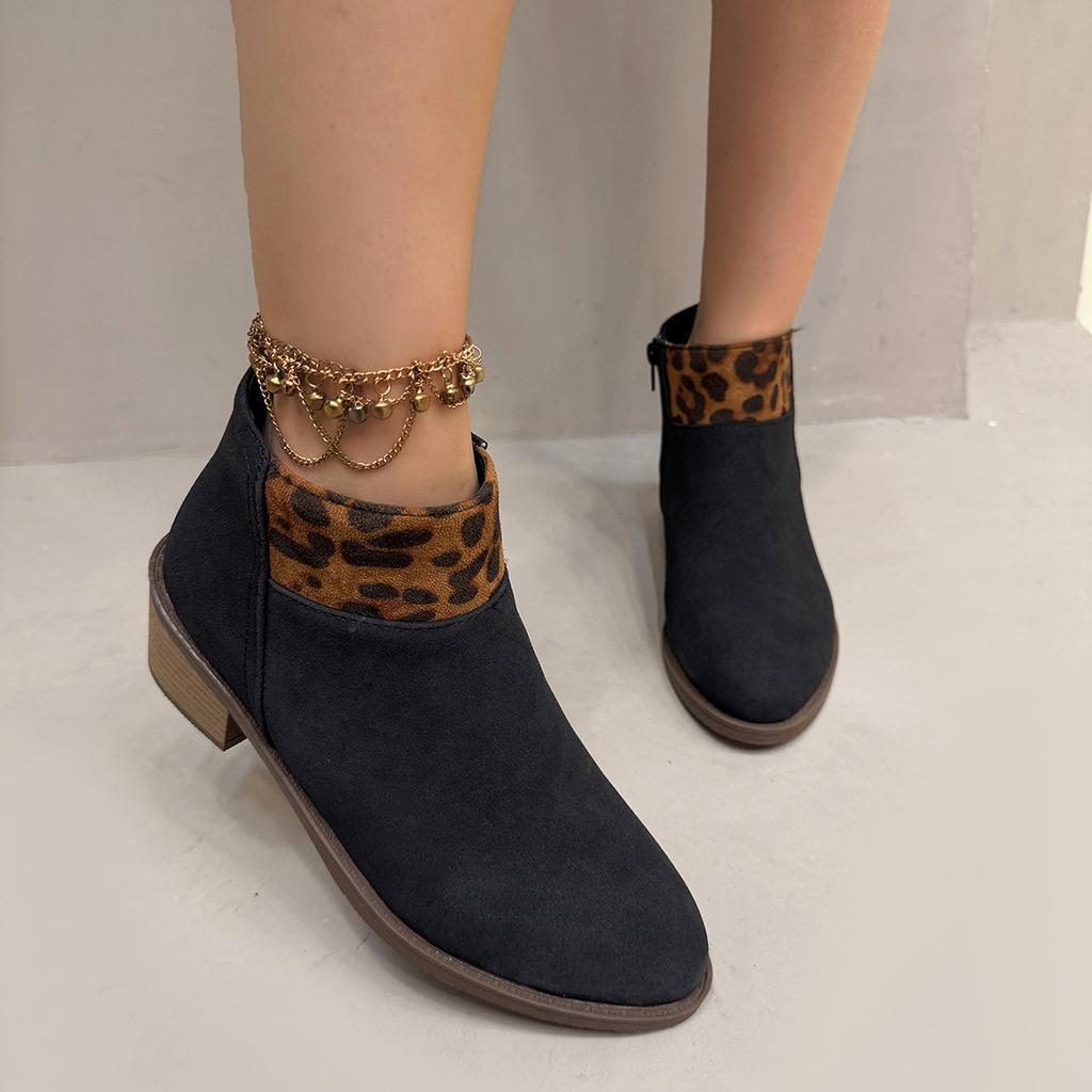 Autumn Women Leopard Print Suede Ankle Boots Fashion Round Toe Women Sexy Leopard Print Slip-on Warm Ankle Boots Botas Mujer