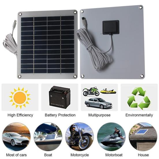 Solar Panel 5W 12V High-Efficiency Monocrystalline Silicon Renewable Energy Charger with 3.0M Type-C Cable