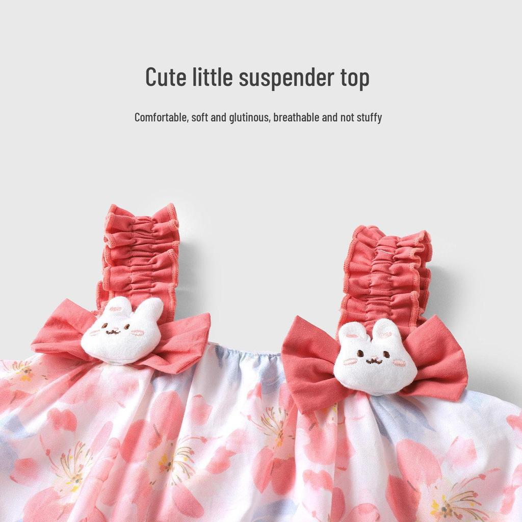 Youqi 2026 Summer Pink Floral Bunny Princess Dress for Babies - Play & Formal Wear