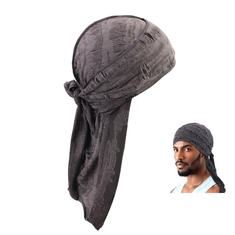 

BERUKO Retro Damaged Cotton Do-rag Hip Hop Bandana Dance Dancer Turban Pirate Durag Cap (dark gray) темно-серого
