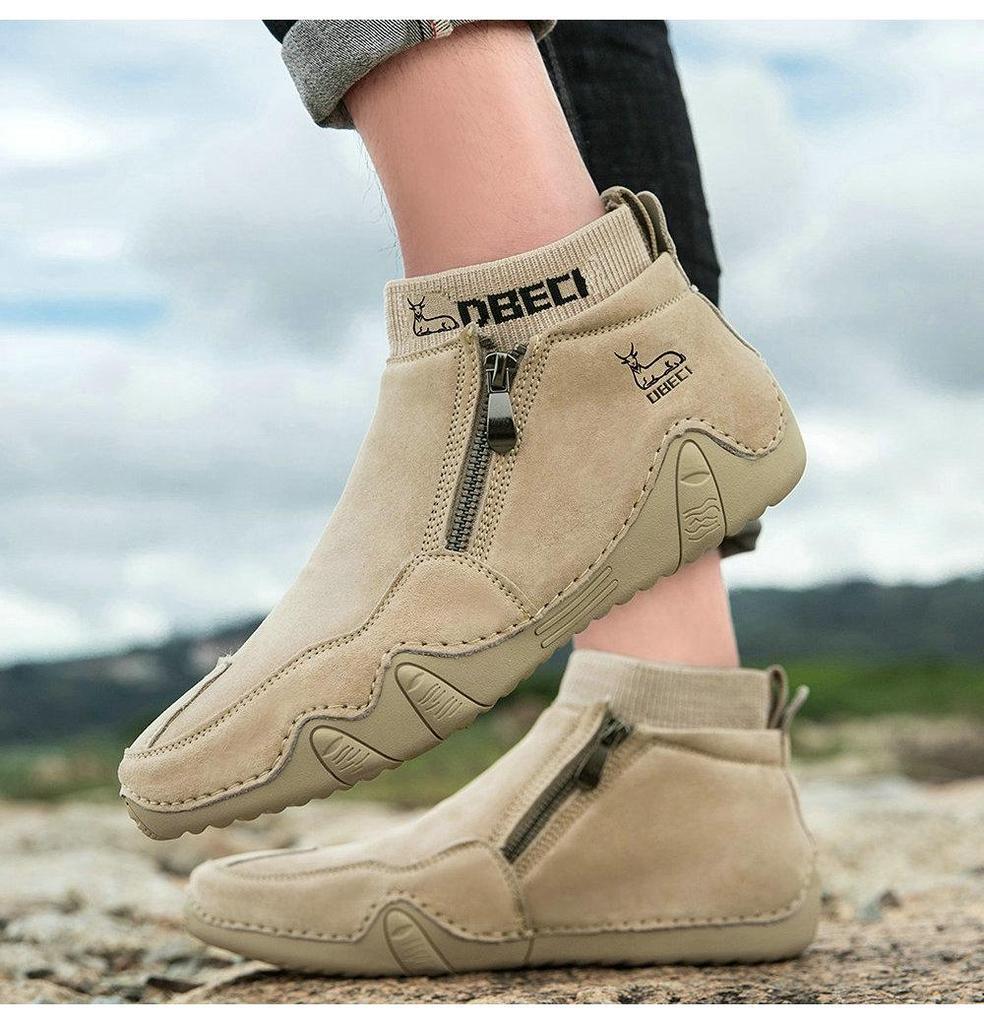 Men's Retro Style Genuine Leather Martin Boots - Large Size, Wear-Resistant High-Top Outdoor Casual Shoes