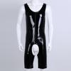 Sexy Men One-piece Tight Crotchless Underwear Shiny Leather Wrestling Singlet Jockstrap Bodysuit Swimwear