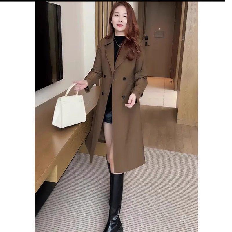 Women's Fleece-Lined Mid-Length Windbreaker - 2025 Autumn/Winter Korean Style Suit Collar Coat