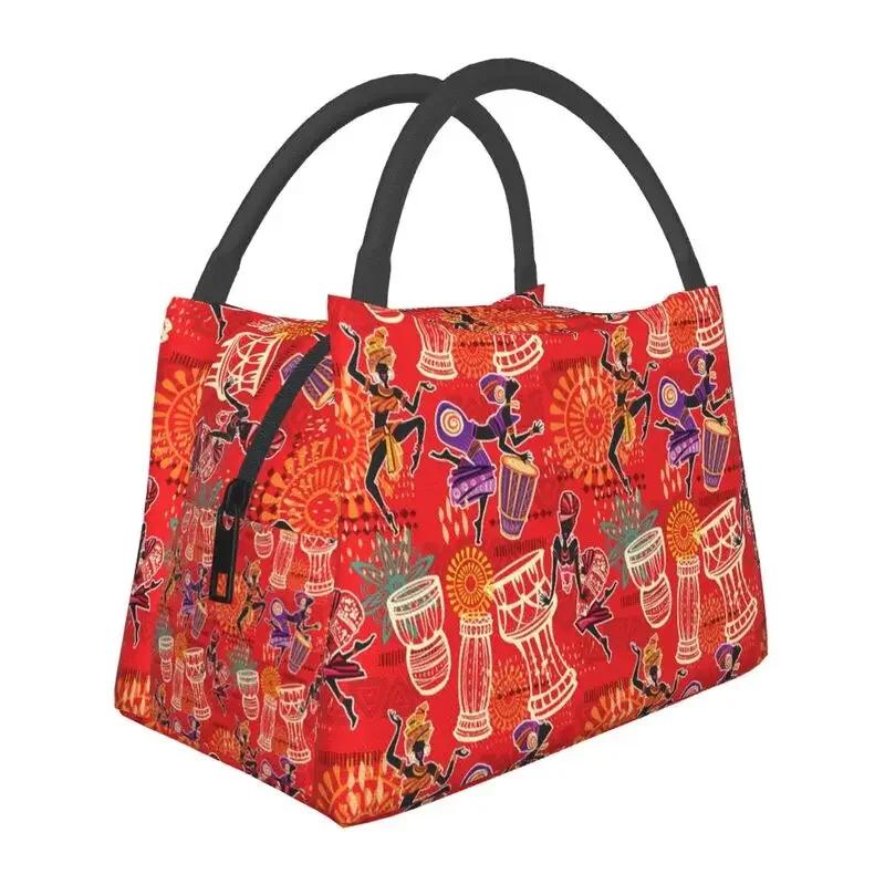 African Elements Pattern Insulated Lunch Bags Women Africa Culture Lunch Container for Outdoor Picnic Storage Meal Food Box