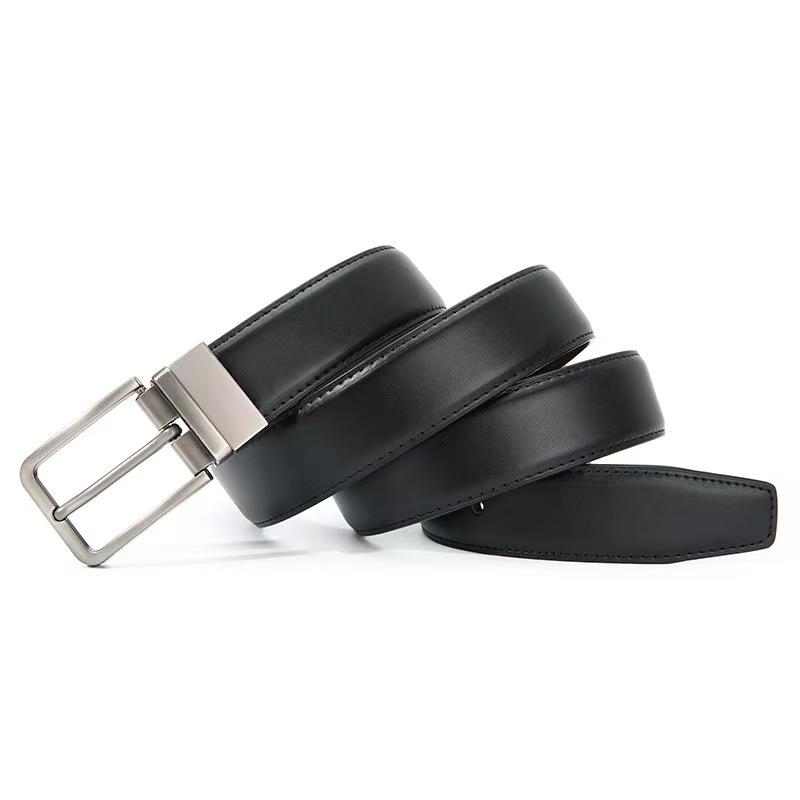 Men's Double-Sided Genuine Leather Belt with Rotating Pin Buckle - Business Casual Style
