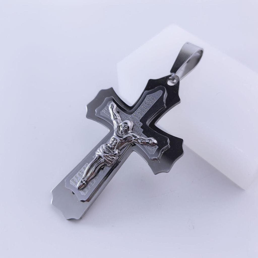 Colier nou european și american, realizat manual din oțel titan, cu pandantiv cruce din oțel inoxidabil