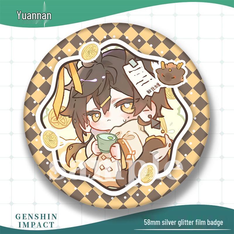 Genshin Impact Q Version Metal Badges: Tighnari, Scaramouche, Furina, Kaveh, Zhongli Brooch Set