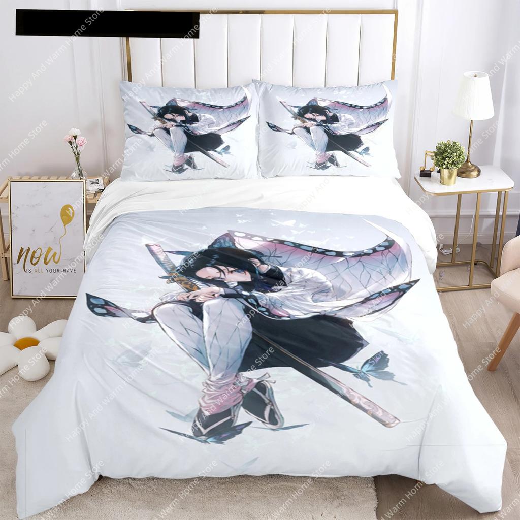 Comforter Anime Demon Slayer Print Bedding Set 2/3Pieces Nezuko Queen Double Single King Size Boys Adults Gift