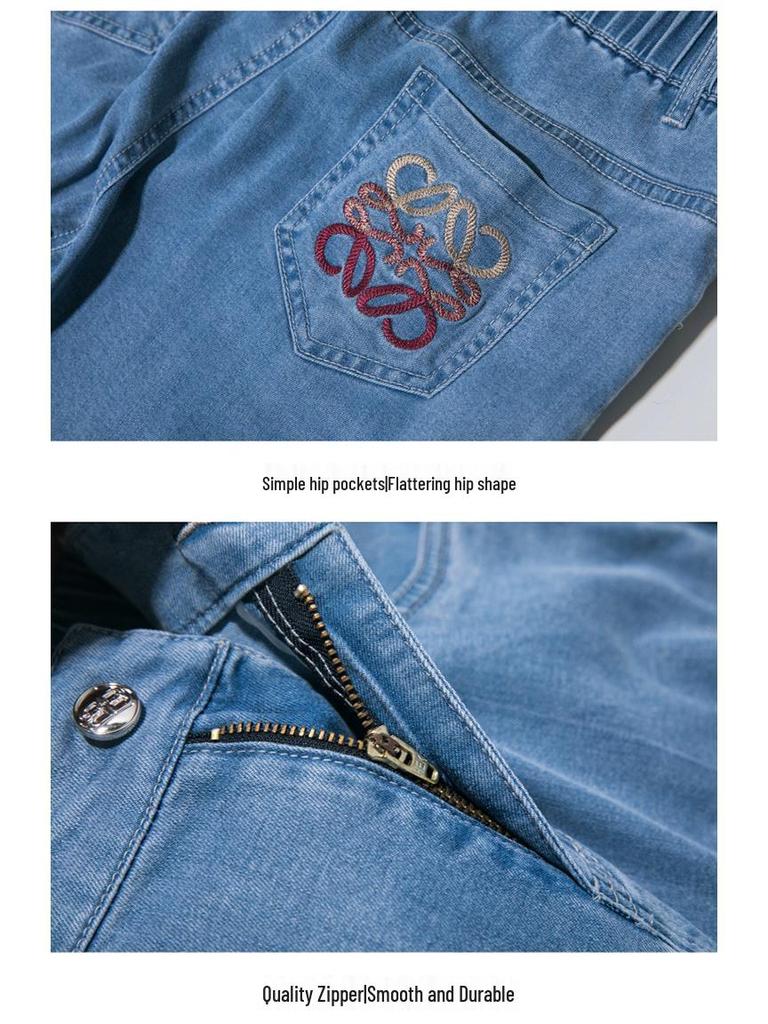 Women's Tencel High-Waisted Cropped Wide-Leg Jeans - 2024 Summer Light Slim-Fit