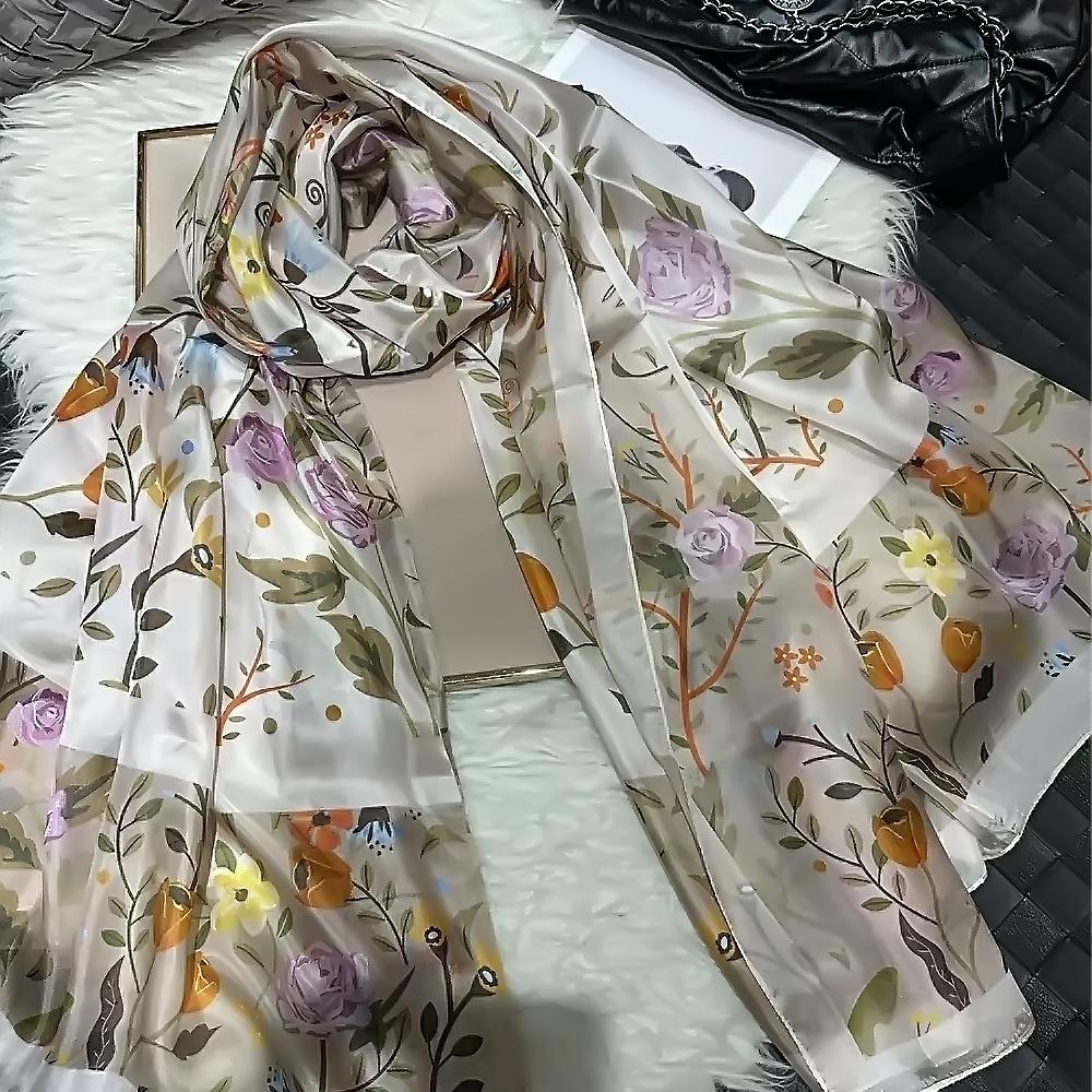[BYSIFA] Silk Scarf Plus Size Broadened Silk Women's Silk Scarf Shawl Female Scarf New Winter Orange Coffee Women Long Scarves