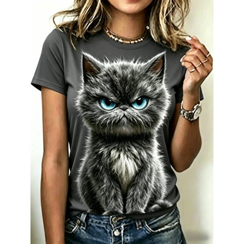 Women's printed short-sleeved T-shirt - Soft round-neck casual top, suitable for daily wear and various themed occasions