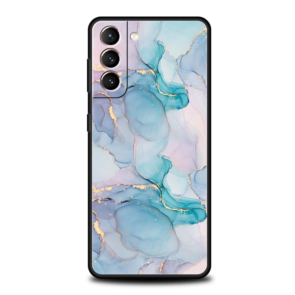 Watercolor Marble Phone Case For Samsung Galaxy S26 Ultra S25 Plus S24 FE S23 S22 5G S21 S20 Cover Black Soft