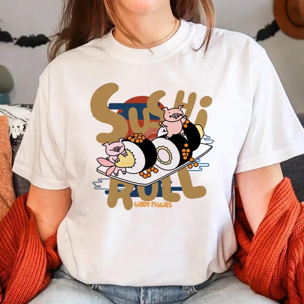 Sushi Tshirt Women Summer T-shirts Female Manga 2000s Clothing Graphic T Shirts Aesthetic Clothes Fashion Harajuku Personality