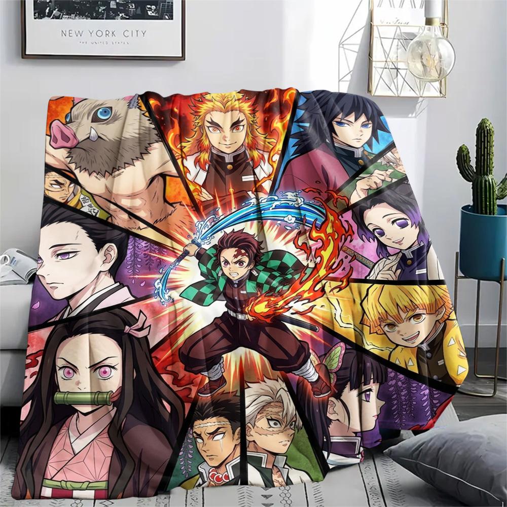1PC Demon Slayer Kimetsu No Yaiba Patterned Flannel Blanket Suitable For All Seasons For Home Decor Warmth And Comfort Gifts Holiday Present