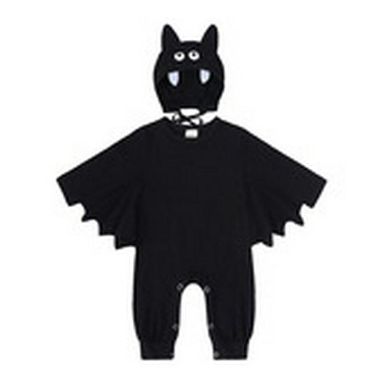 Halloween Skull Print Baby Romper with Bat Shape and Pumpkin Design, Includes Hat