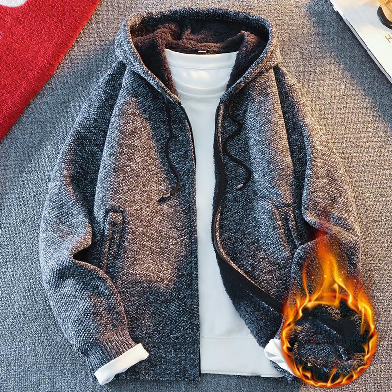 Classic Men's Knitted Sweater Cardigan Hooded Jackets Casual Streetwear Full Zip Cardigans Jackets Coat