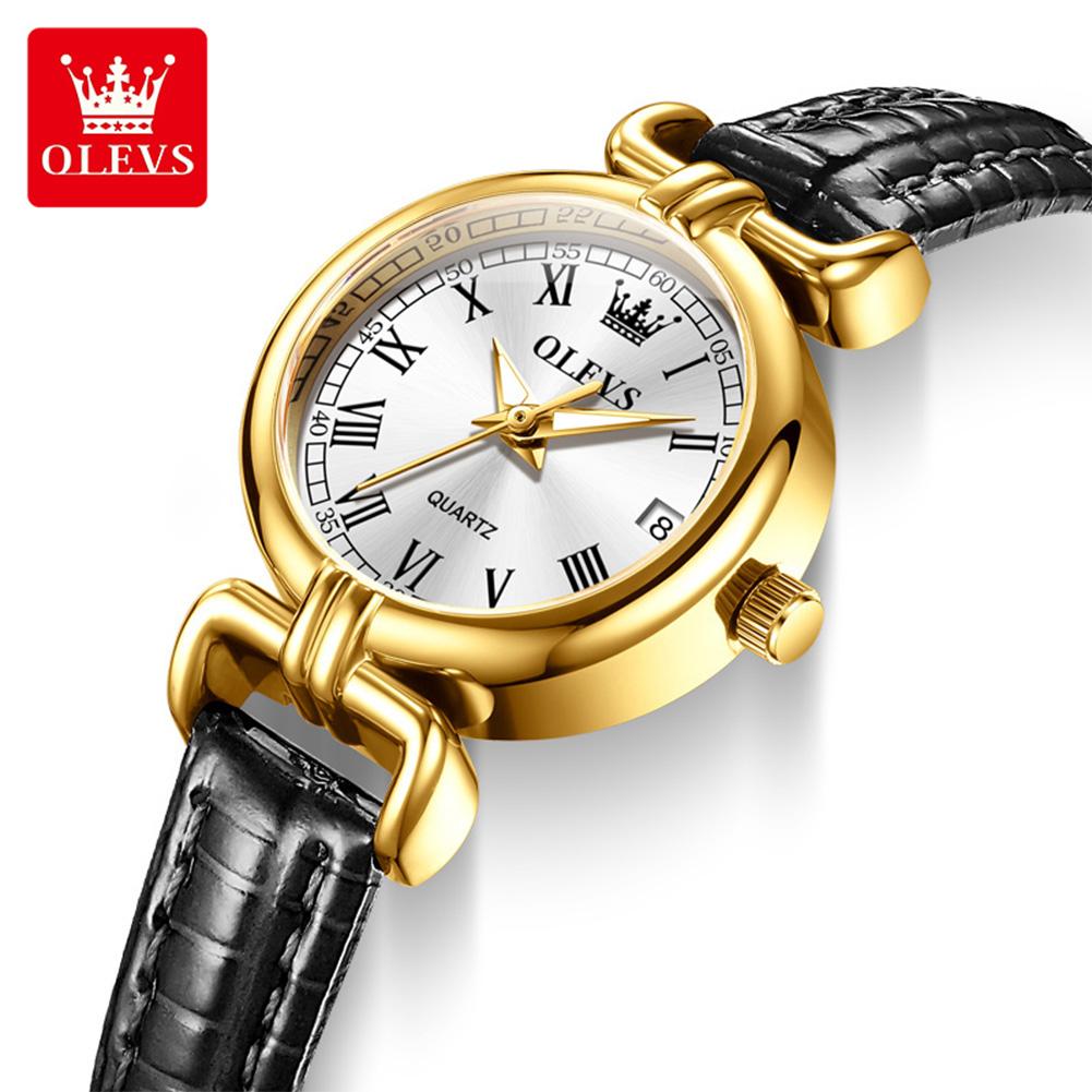 OLEVS Watches Womens Elegant Original Quartz Watch Leather Strap Waterproof Luminous Date Ladies Watches Girls Gifts Reloj New