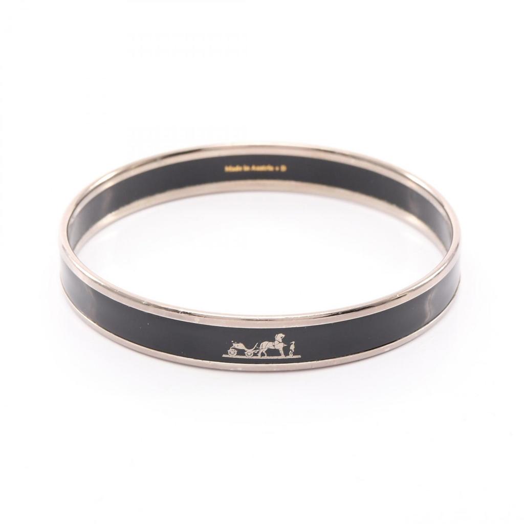 Used HERMES EmaillePM Curry Bangle Stainless Steel Cloisonne Silver Black Used Women