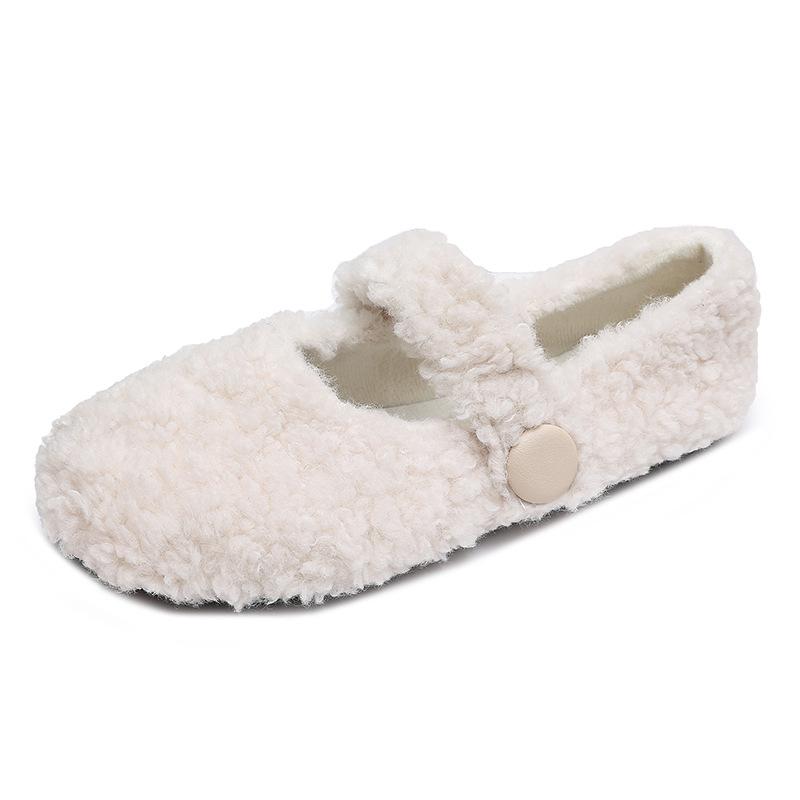 Gentle Fairy Wind 2025 Autumn and Winter Lamb Wool Shoes Female Wear Versatile Flat Bottom Pregnant Women Warm Bean Cotton Shoes