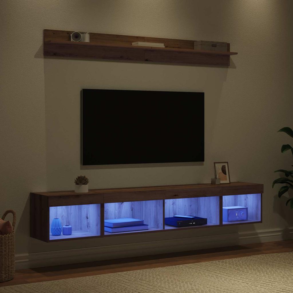 TV Wall Shelf Set with LED 5 pcs Artisan Oak Wood Based Material