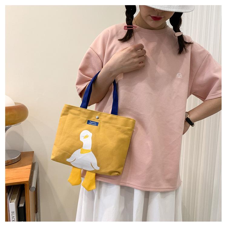 Cute Duck Canvas Tote Bag for Women, Small Handheld Shoulder Purse, Kawaii Cartoon Crossbody Bag for Daily Outings KTB