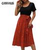 Summer Women's Dress Round Neck Splicing Lace-up Print Short-sleeved Casual Dresses