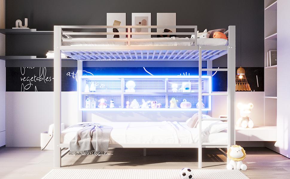 Depolama Dolaplı ve LED Işıklı 140x200 Ranza, Beyaz