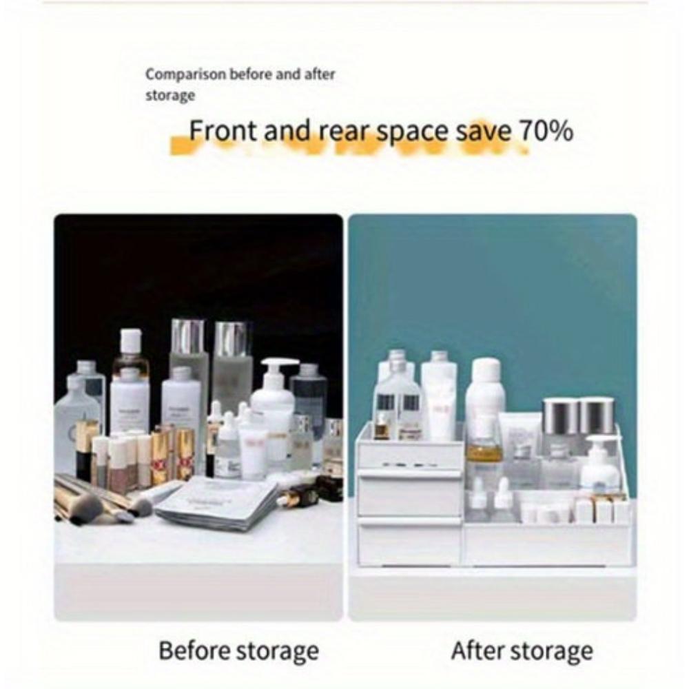 Cutii, comode și sertare pentru depozitarea machiajului, care pot conține cosmetice, produse de îngrijire a pielii, fard de pleoape, loțiuni, oje și bijuterii pentru baie și dormitor.