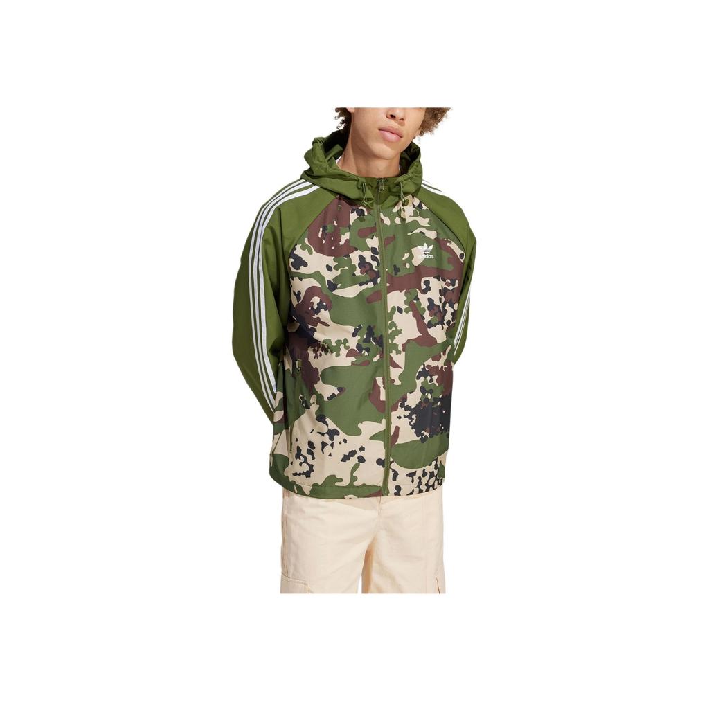 Adidas Originals Windbreaker Camo Striped Sports Hooded Jacket Men Jackets Wild-Pine IS0260