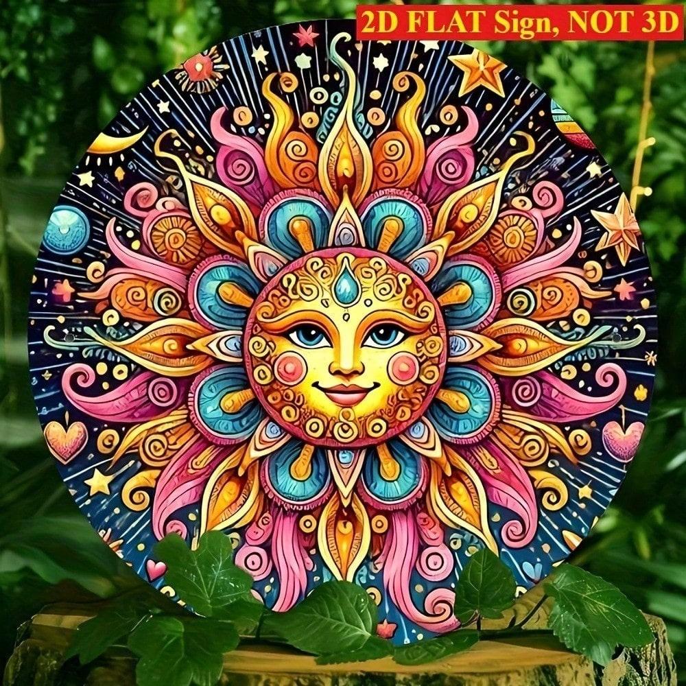 

Bohemian Metal Sun Wall Art 8x8 Inch Vintage Round Plaque for Living Room Decor 20x20 різнокольоровий