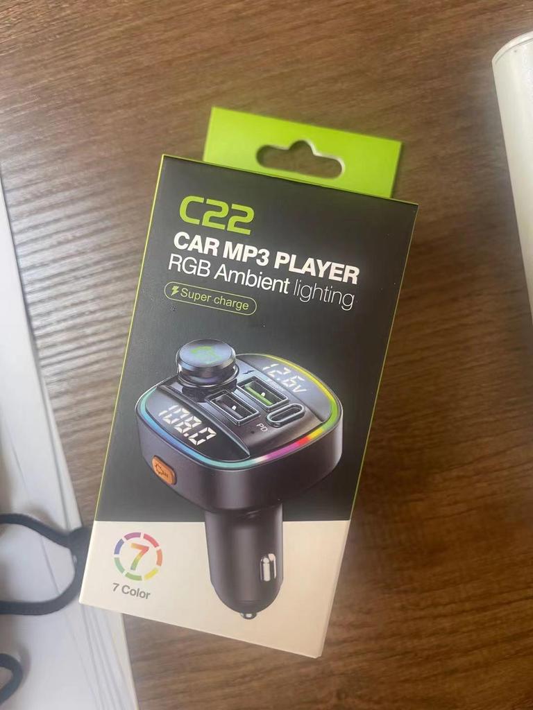 C22 Dual Display Car MP3 Bluetooth Player with Voltage Detection, USB Fast Charger, and FM Transmitter
