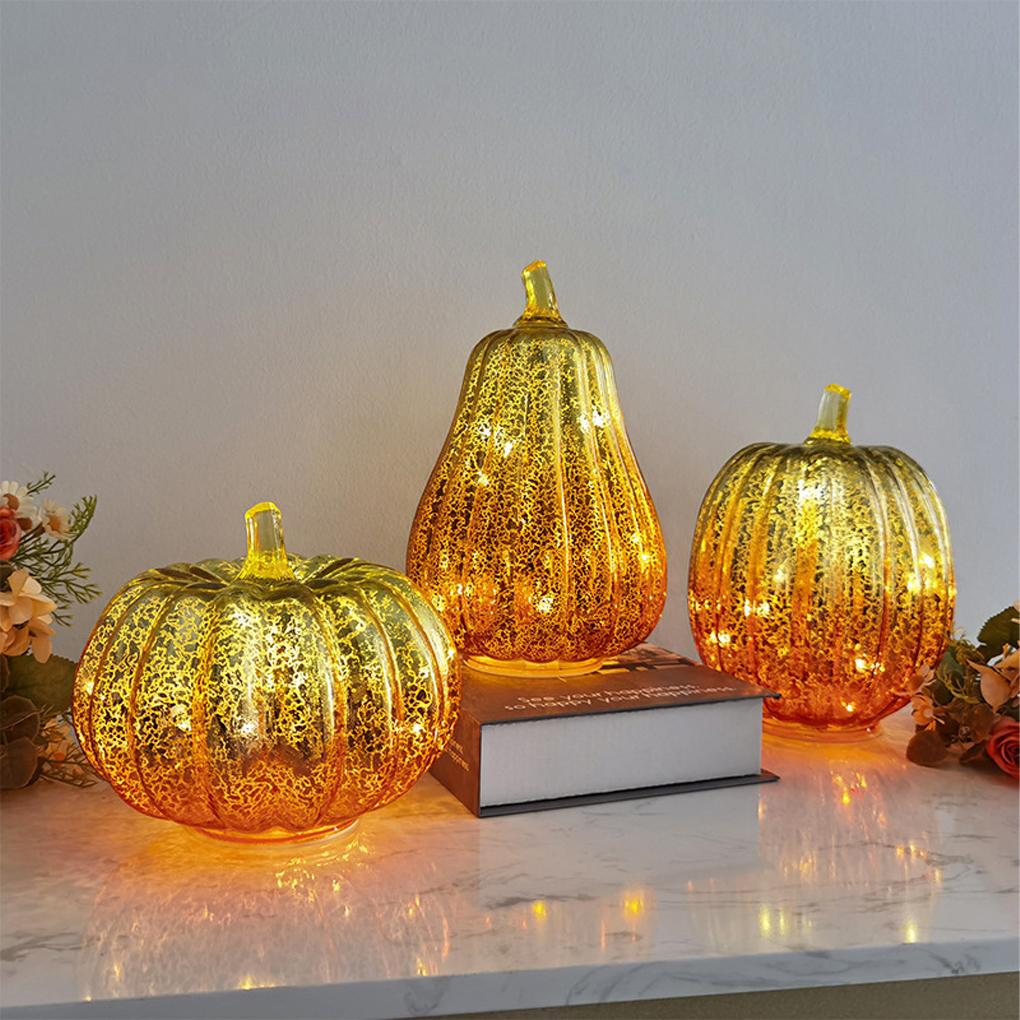 2025 New 1PC Decorative Pumpkin Lights , Faux Pumpkin Figurines with Glitter Effect, Plastic, for Indoor Home Decor, Living Room